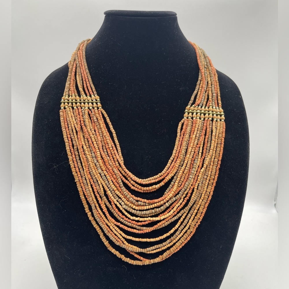 Multilayer Beaded Bib Necklace in Orange and Gold